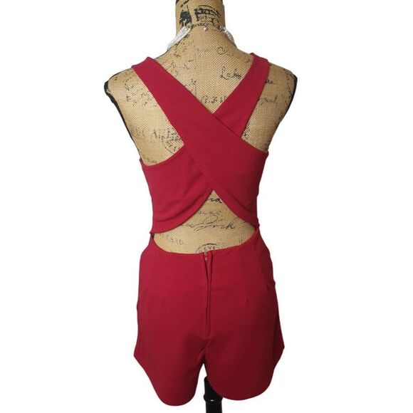 Crystal Sky Womens Sleeveless Romper Lg Red V-Neck Summer Pockets Resort Vacay - Picture 5 of 7